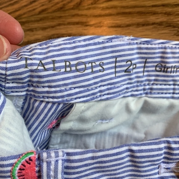 Talbots sz 2P girlfriend chino blue and white stripe w/embroidered watermelons - Picture 4 of 6